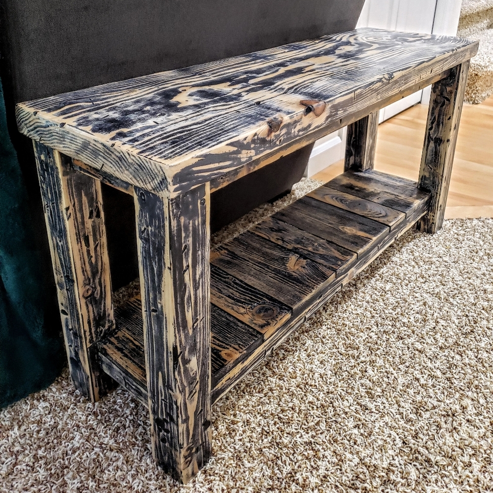One-of-a-kind handcrafted black distressed wood be
